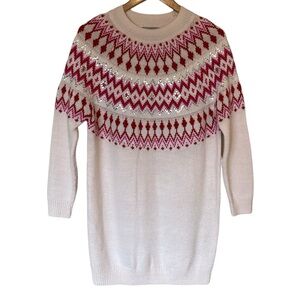 ASOS Pink Red Fair Isle Long Sleeve Mini Sweater Sequin Detail Dress 4